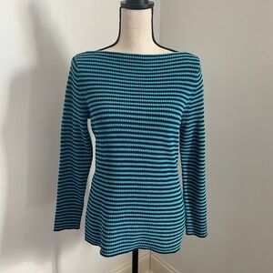 Ralph Lauren Striped Boat Neck Sweater sz Large Turquoise Stripe Preppy Academia